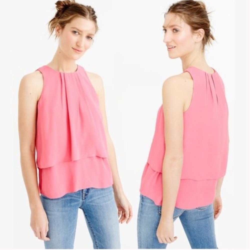 J. Crew Tiered Crepe Sleeveless Tank Top Barbie Pink - Size 2